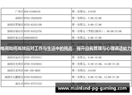 每周如何高效应对工作与生活中的挑战，提升自我管理与心理调适能力